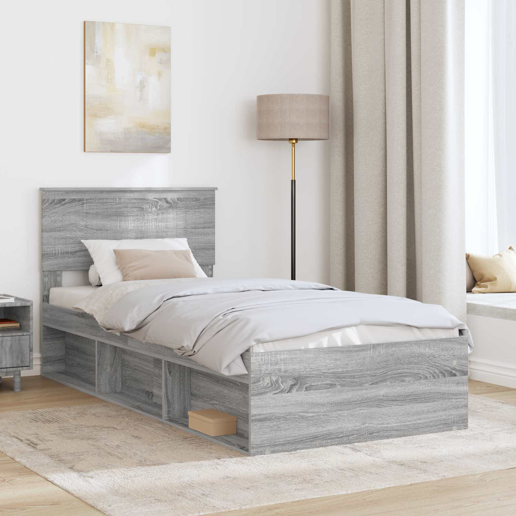 vidaXL Ramka łóżka Szary Sonoma 90 x 200 cm Lite drewno sosnowe