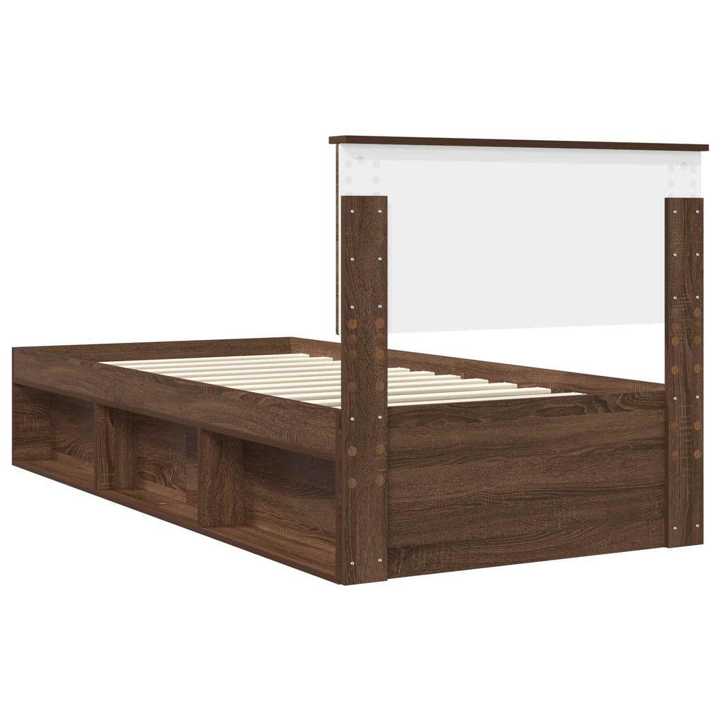 vidaXL Ramka łóżka Brązowy dąb 90 x 200 cm Lite drewno sosnowe