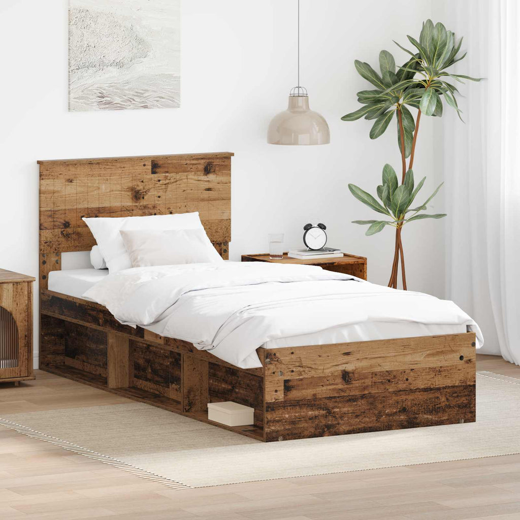vidaXL Ramka łóżka Stare drewno 90 x 200 cm Lite drewno sosnowe