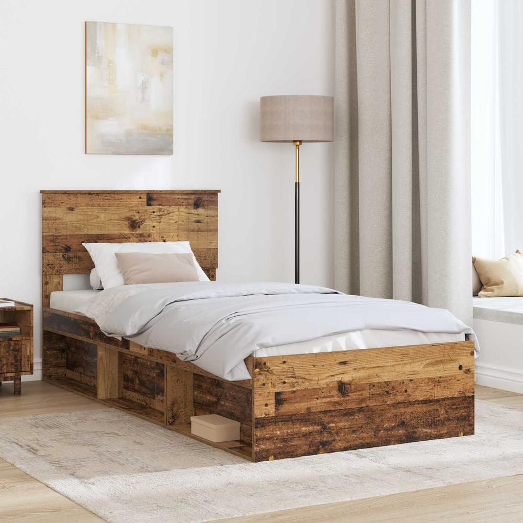 vidaXL Ramka łóżka Stare drewno 90 x 200 cm Lite drewno sosnowe