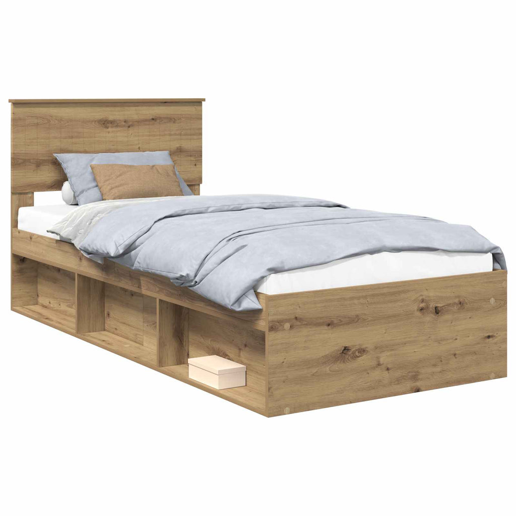 vidaXL Ramka łóżka Dąb rzemieślniczy 90 x 200 cm Lite drewno sosnowe