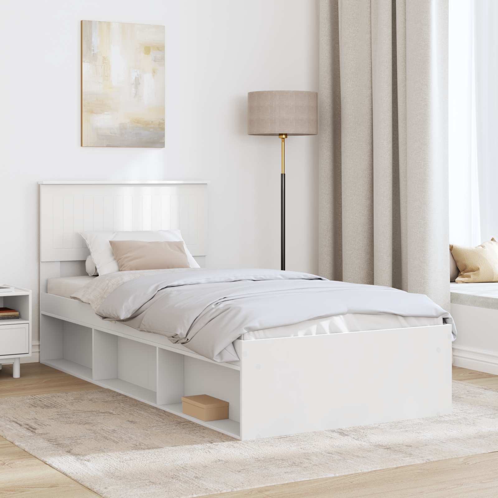 vidaXL Ramka łóżka Z zagłówkiem Biały 90 x 190 cm Lite drewno sosnowe