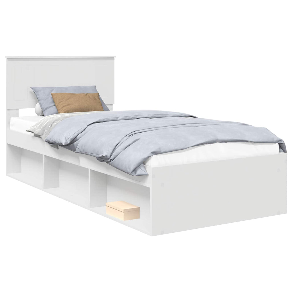 vidaXL Ramka łóżka Z zagłówkiem Biały 90 x 190 cm Lite drewno sosnowe