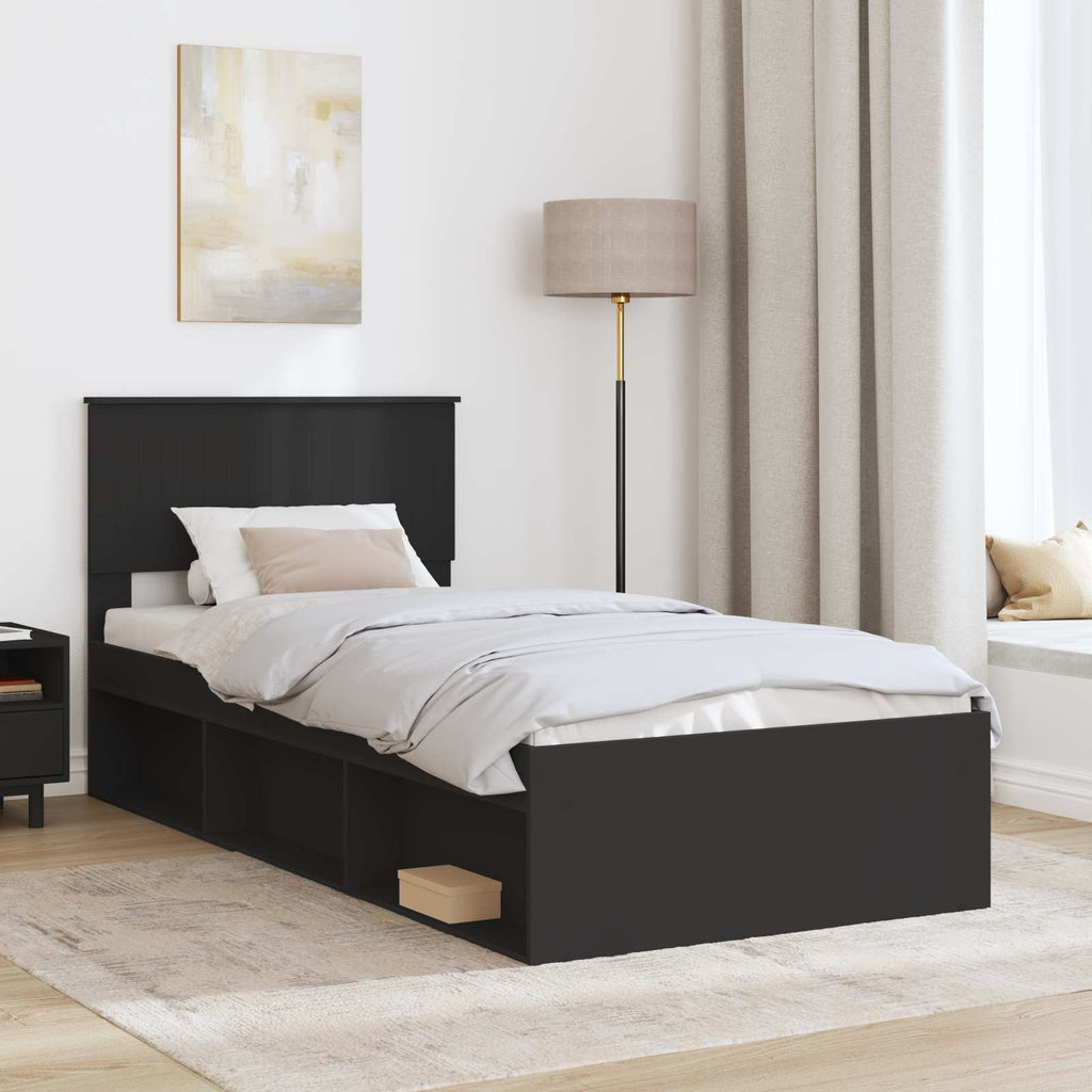 vidaXL Ramka łóżka Z zagłówkiem Czarny 90 x 190 cm Lite drewno sosnowe