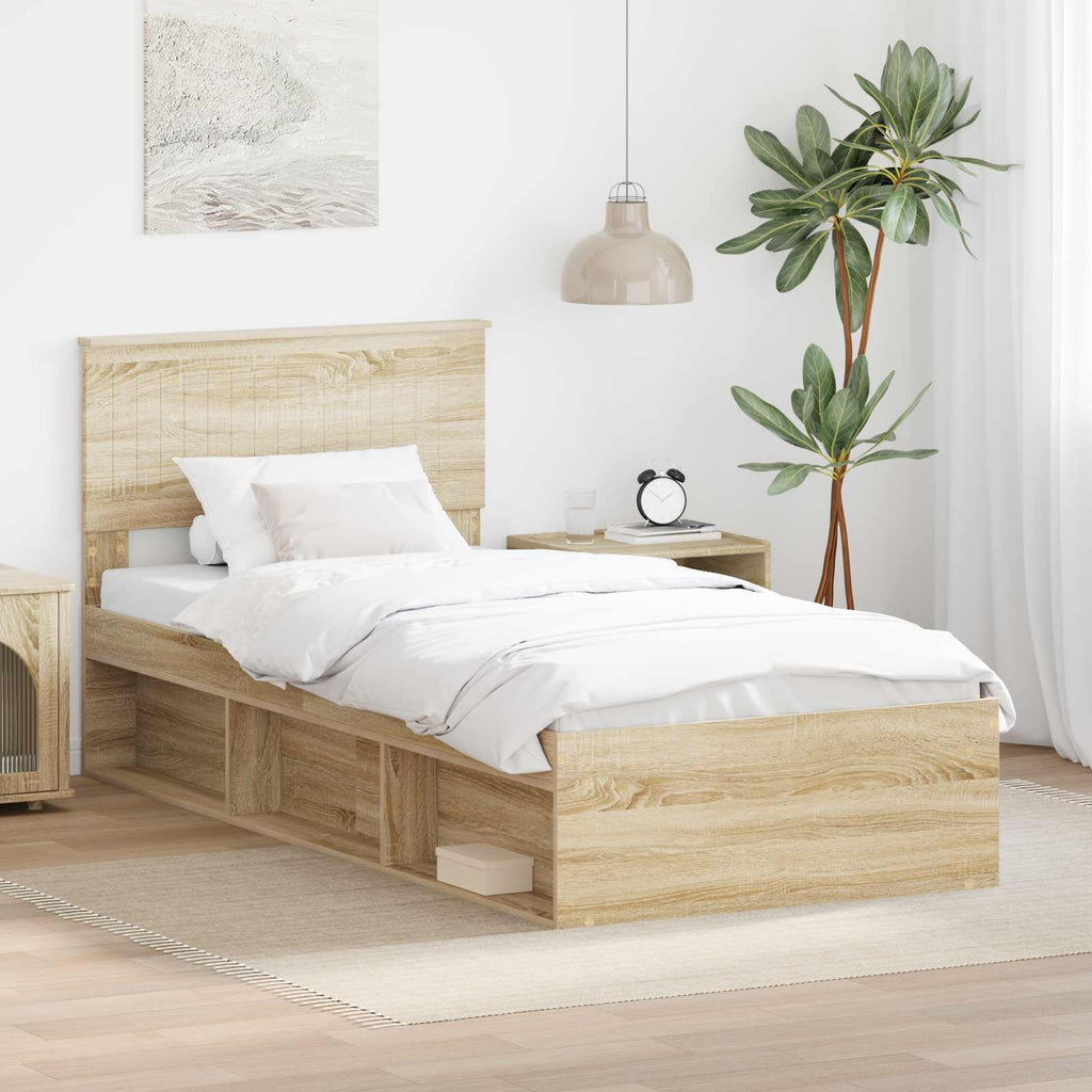 vidaXL Ramka łóżka Z zagłówkiem Sonoma 90 x 190 cm Lite drewno sosnowe