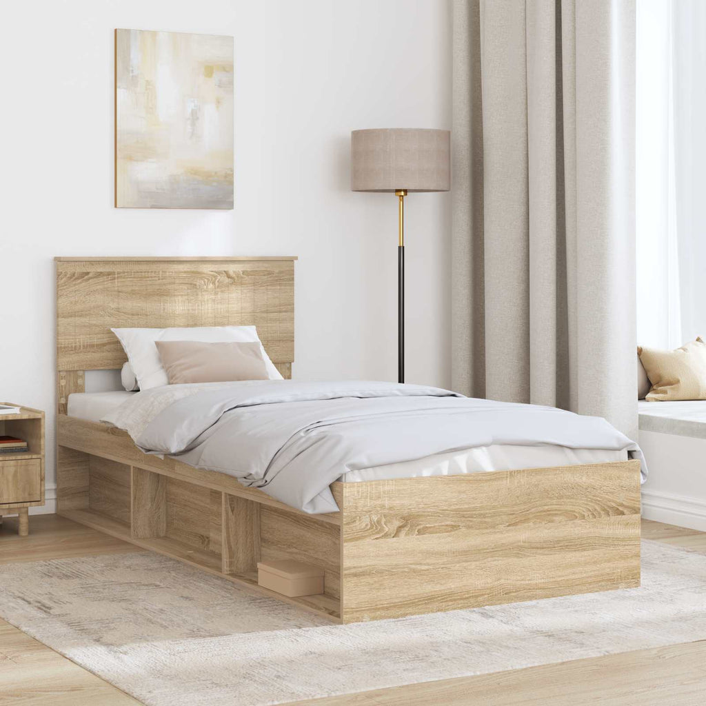 vidaXL Ramka łóżka Z zagłówkiem Sonoma 90 x 190 cm Lite drewno sosnowe