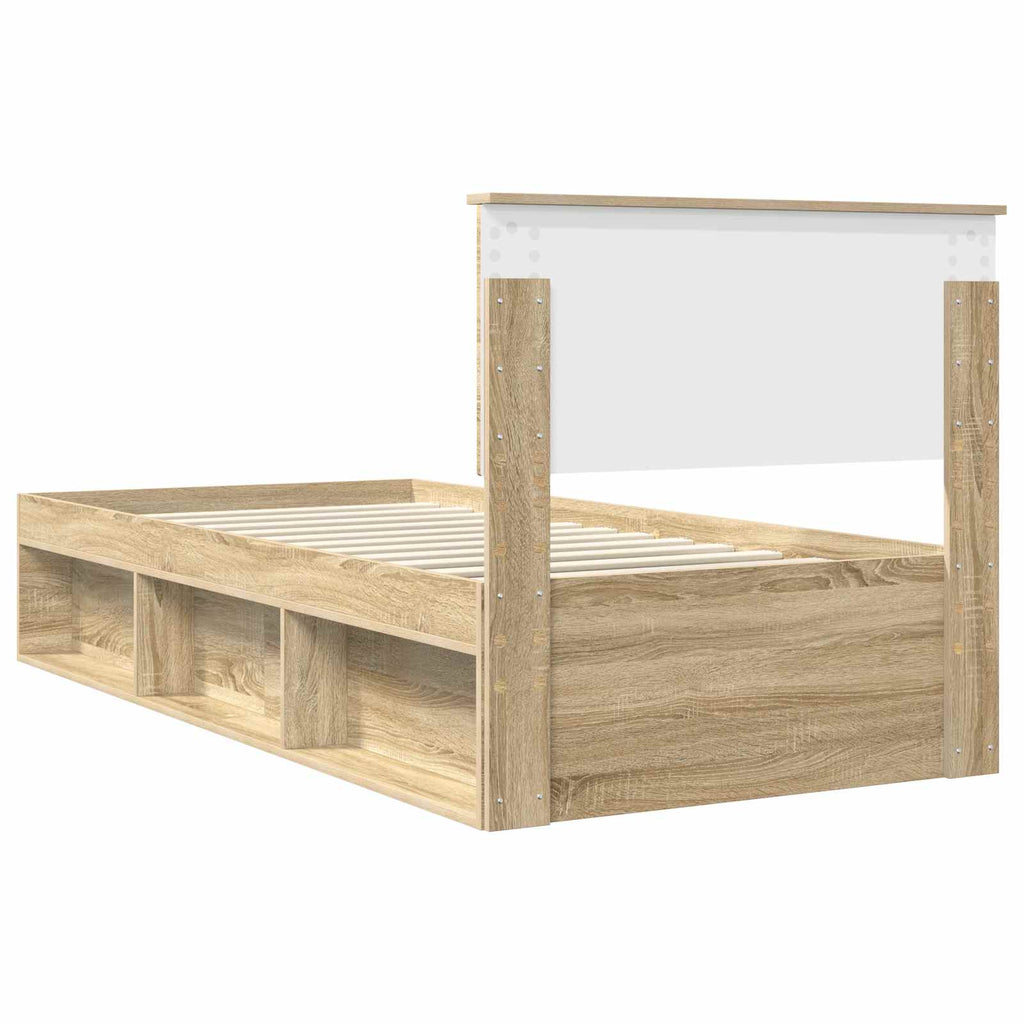 vidaXL Ramka łóżka Z zagłówkiem Sonoma 90 x 190 cm Lite drewno sosnowe