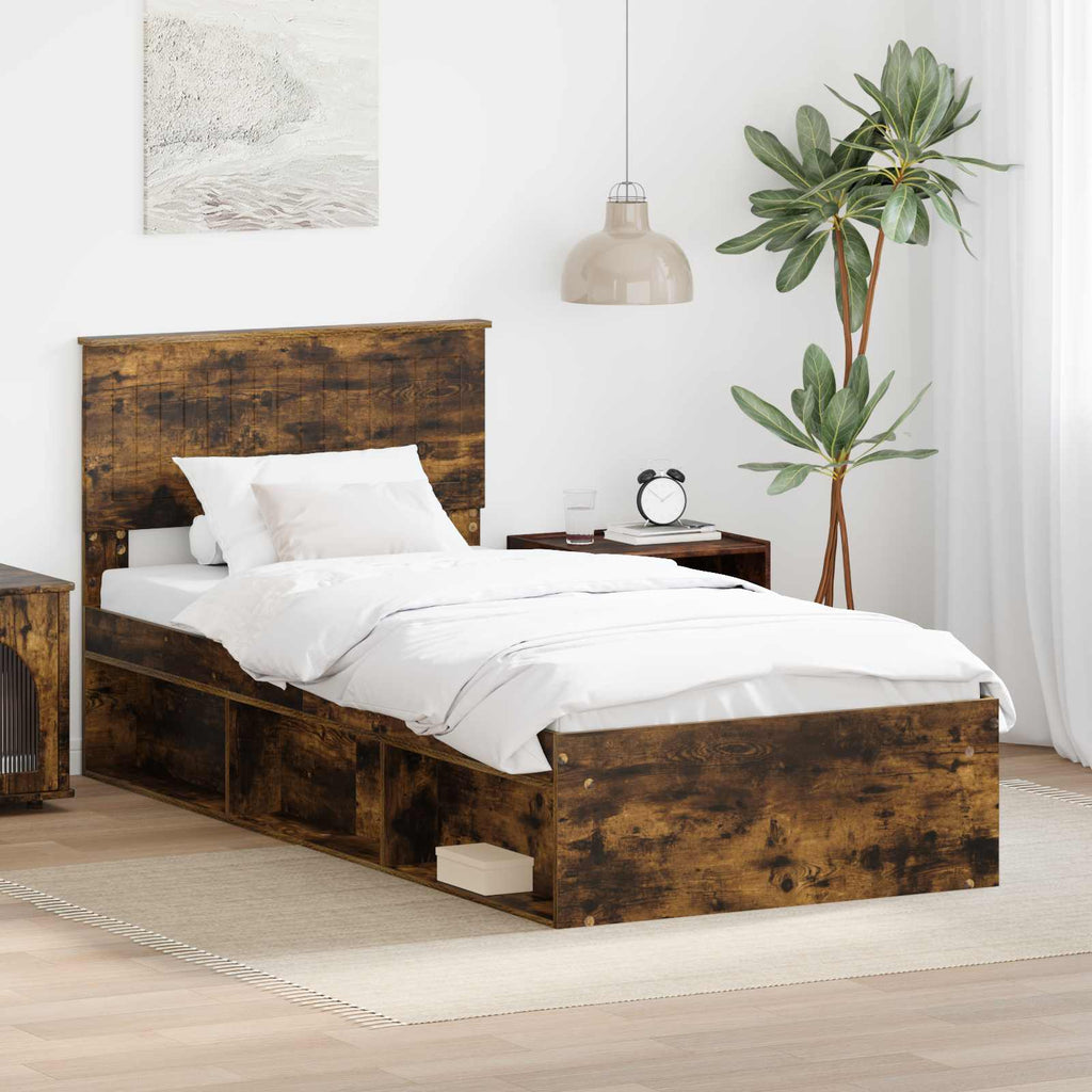 vidaXL Ramka łóżka Dąb wędzony 90 x 190 cm Lite drewno sosnowe