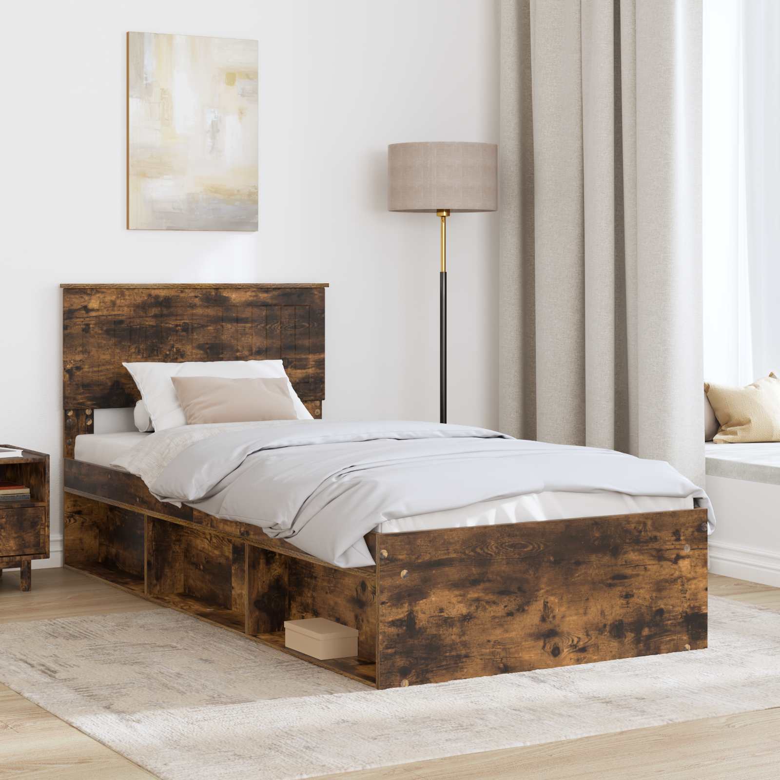 vidaXL Ramka łóżka Dąb wędzony 90 x 190 cm Lite drewno sosnowe