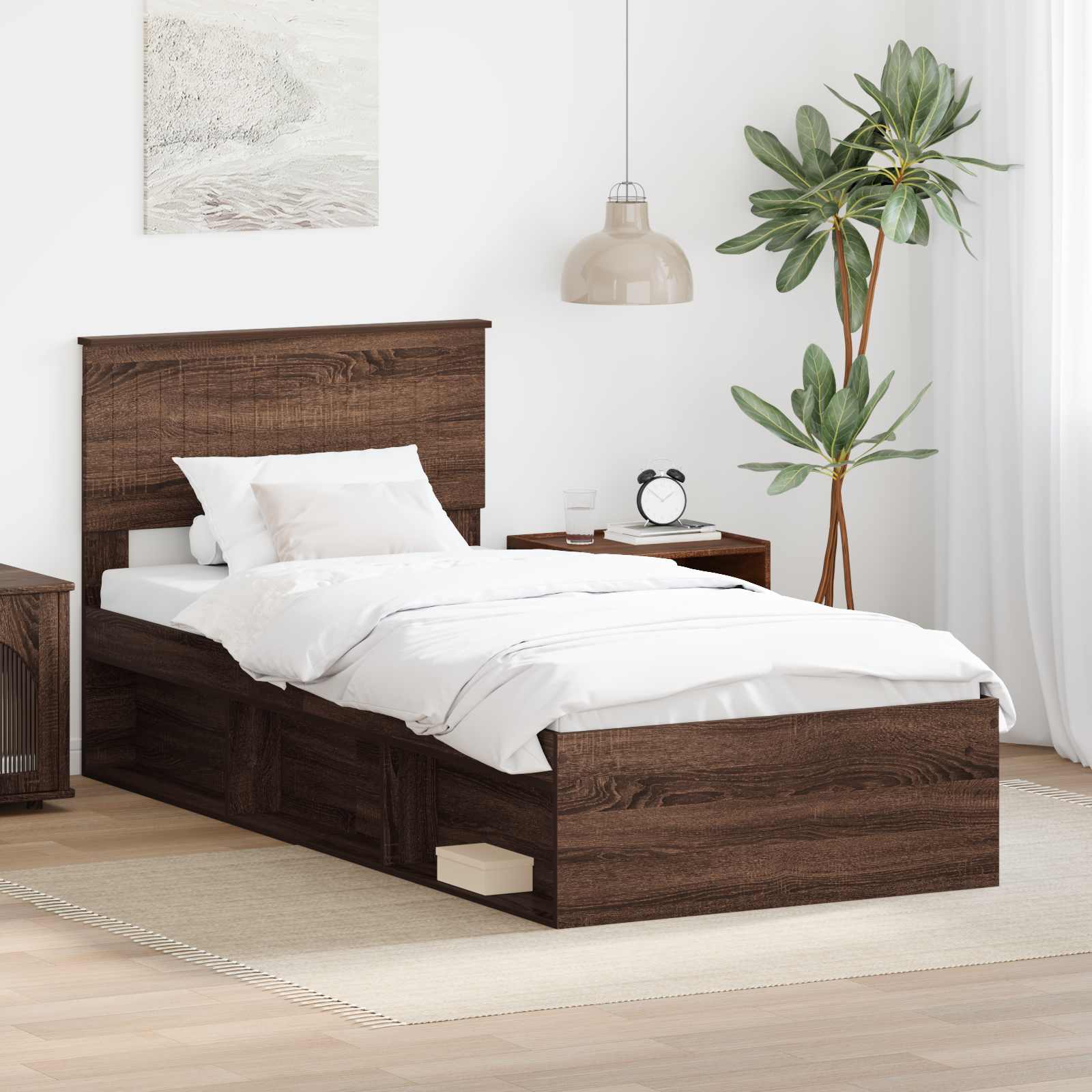 vidaXL Ramka łóżka Brązowy dąb 90 x 190 cm Lite drewno sosnowe