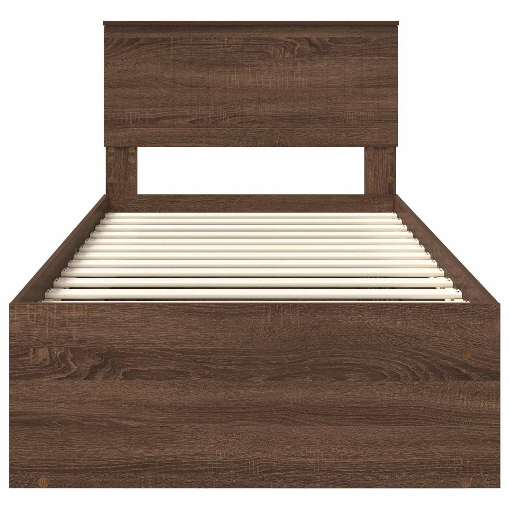 vidaXL Ramka łóżka Brązowy dąb 90 x 190 cm Lite drewno sosnowe