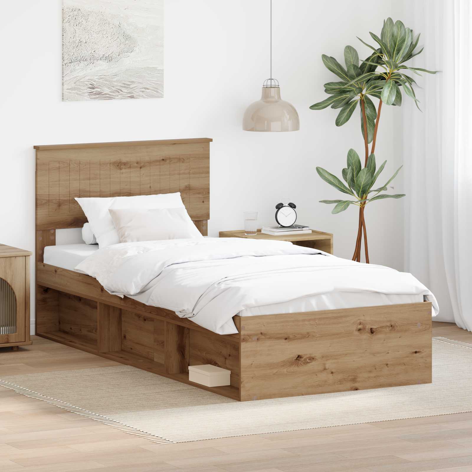 vidaXL Ramka łóżka Dąb rzemieślniczy 90 x 190 cm Lite drewno sosnowe