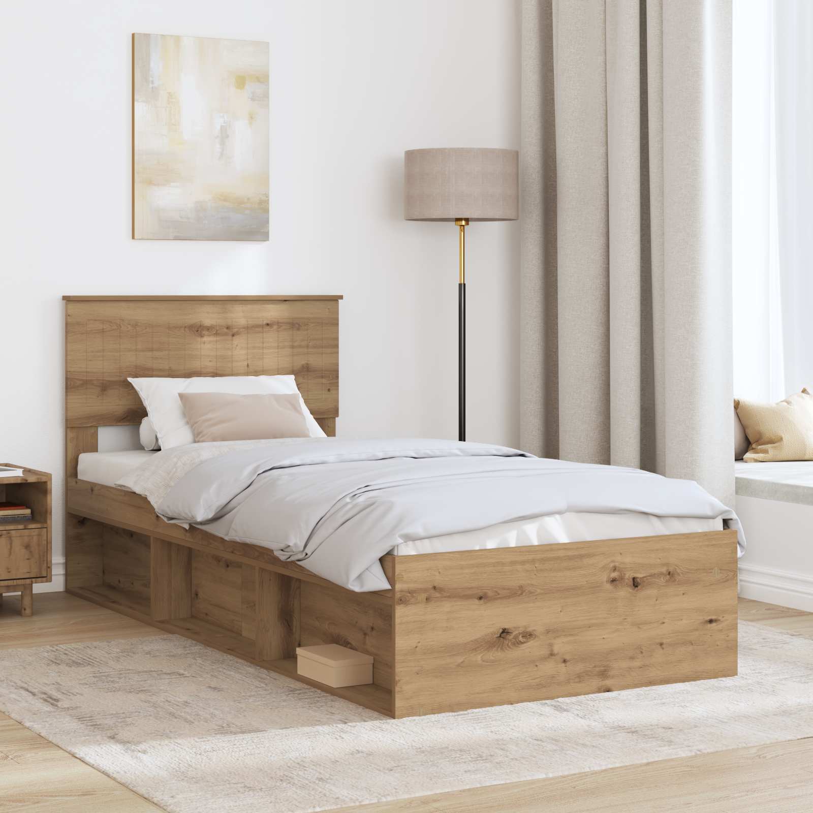 vidaXL Ramka łóżka Dąb rzemieślniczy 90 x 190 cm Lite drewno sosnowe
