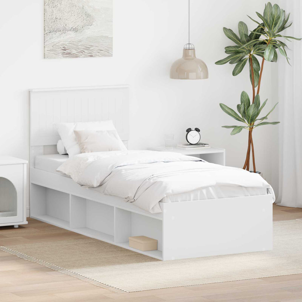 vidaXL Ramka łóżka Z zagłówkiem Biały 75 x 190 cm Lite drewno sosnowe