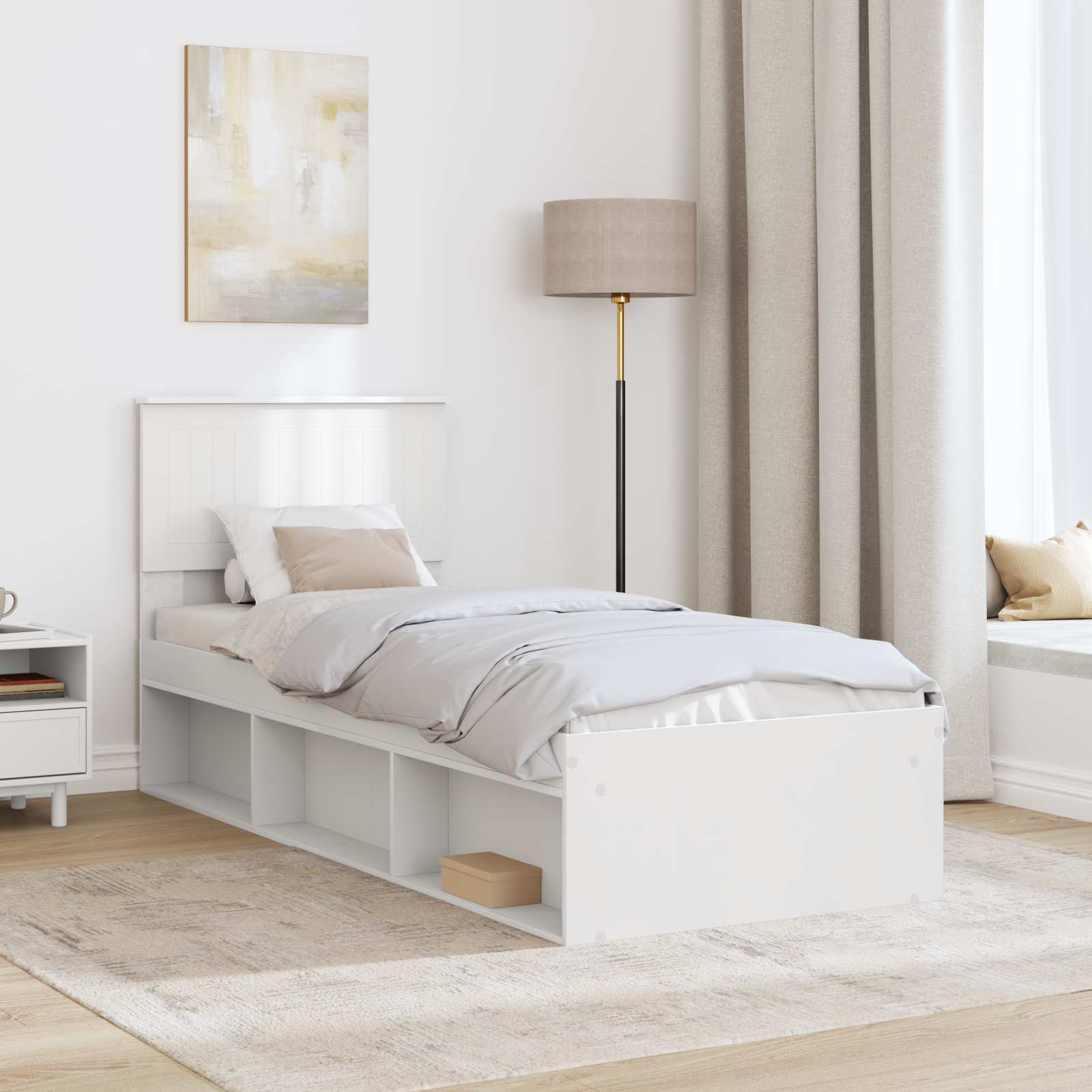 vidaXL Ramka łóżka Z zagłówkiem Biały 75 x 190 cm Lite drewno sosnowe