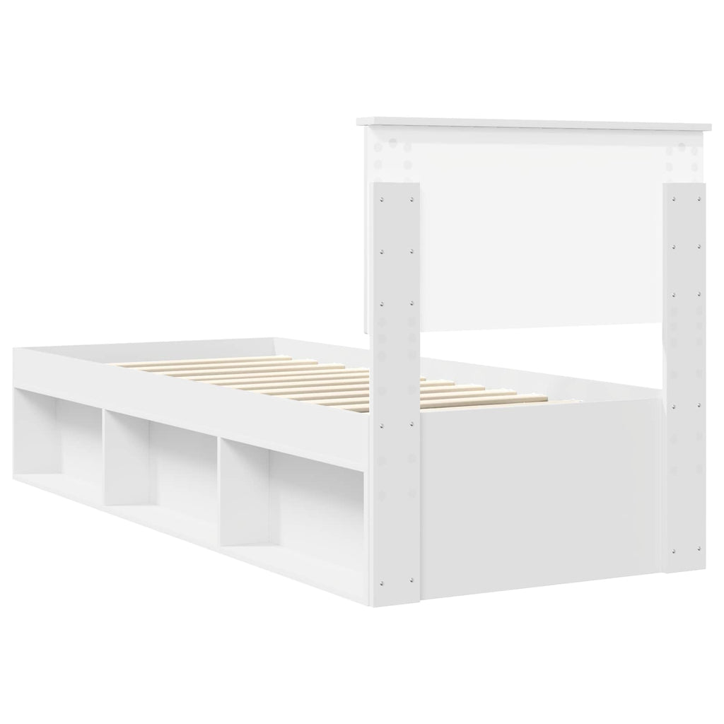 vidaXL Ramka łóżka Z zagłówkiem Biały 75 x 190 cm Lite drewno sosnowe