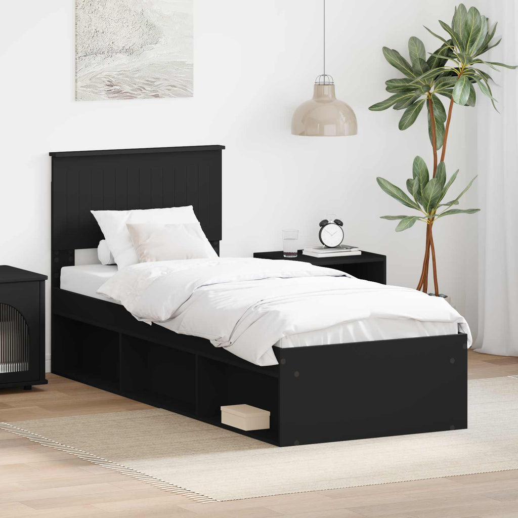vidaXL Ramka łóżka Z zagłówkiem Czarny 75 x 190 cm Lite drewno sosnowe