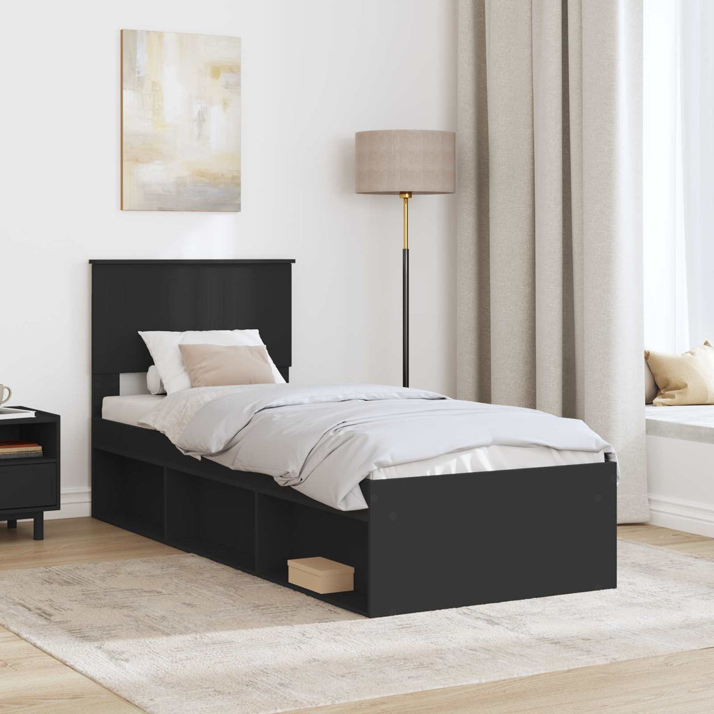 vidaXL Ramka łóżka Z zagłówkiem Czarny 75 x 190 cm Lite drewno sosnowe
