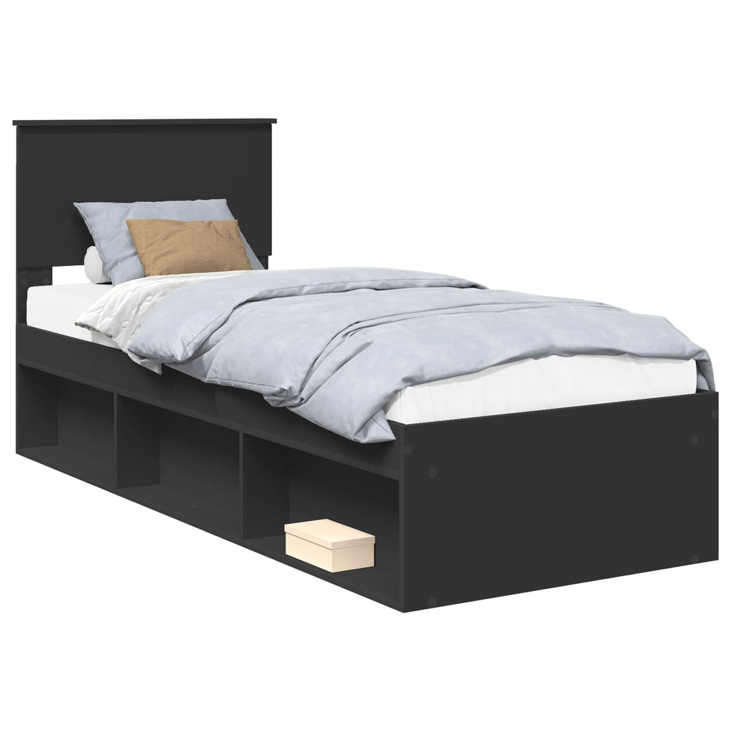 vidaXL Ramka łóżka Z zagłówkiem Czarny 75 x 190 cm Lite drewno sosnowe
