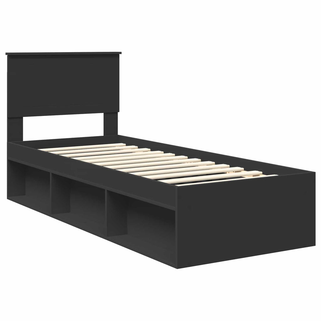 vidaXL Ramka łóżka Z zagłówkiem Czarny 75 x 190 cm Lite drewno sosnowe