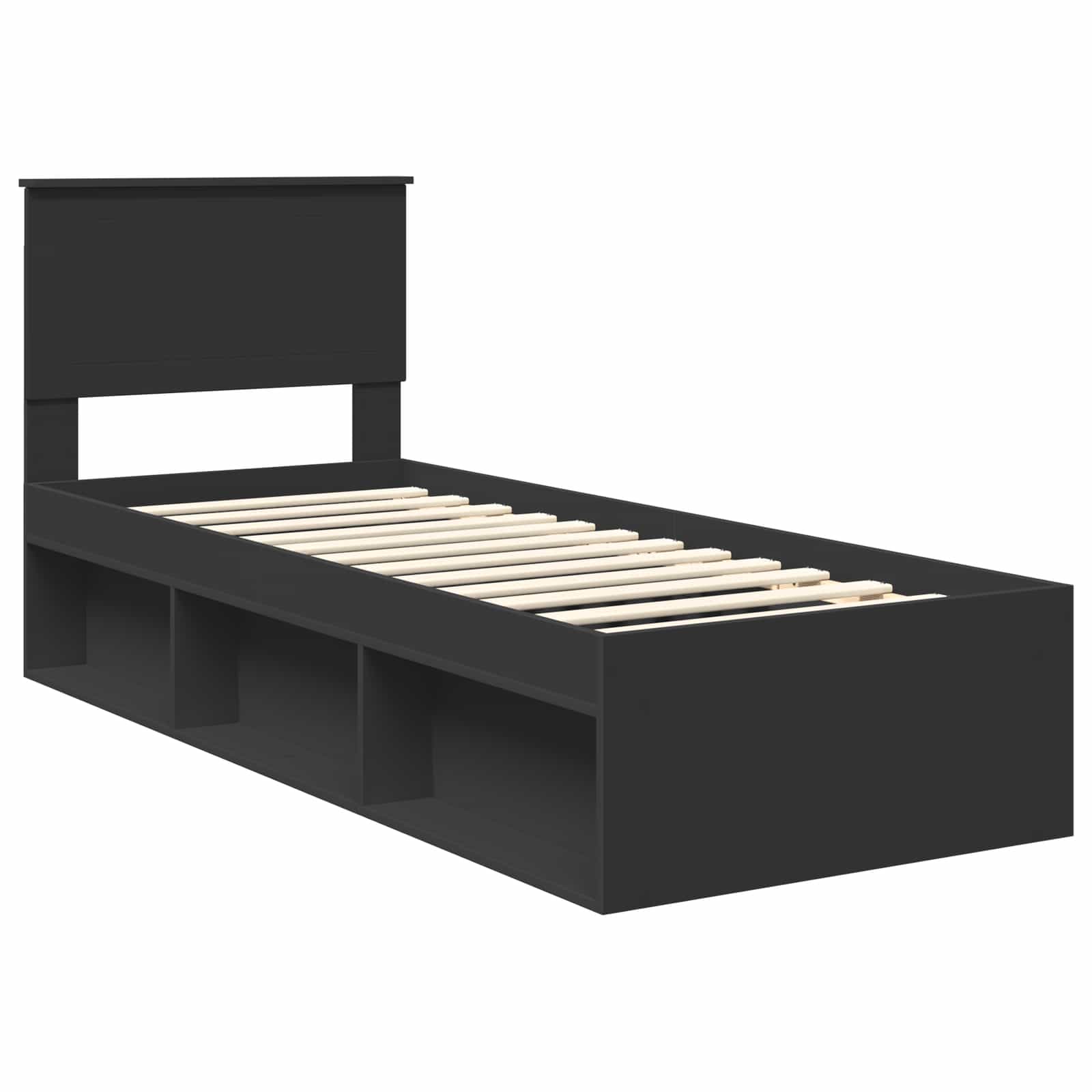 vidaXL Ramka łóżka Z zagłówkiem Czarny 75 x 190 cm Lite drewno sosnowe