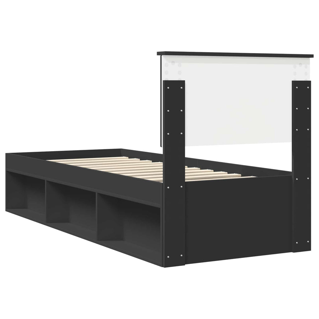vidaXL Ramka łóżka Z zagłówkiem Czarny 75 x 190 cm Lite drewno sosnowe