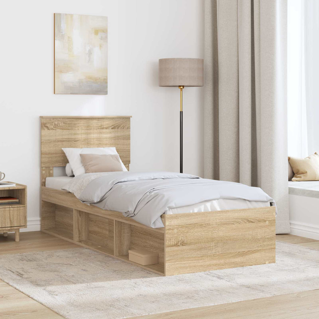 vidaXL Ramka łóżka Dąb Sonoma 75 x 190 cm Lite drewno sosnowe