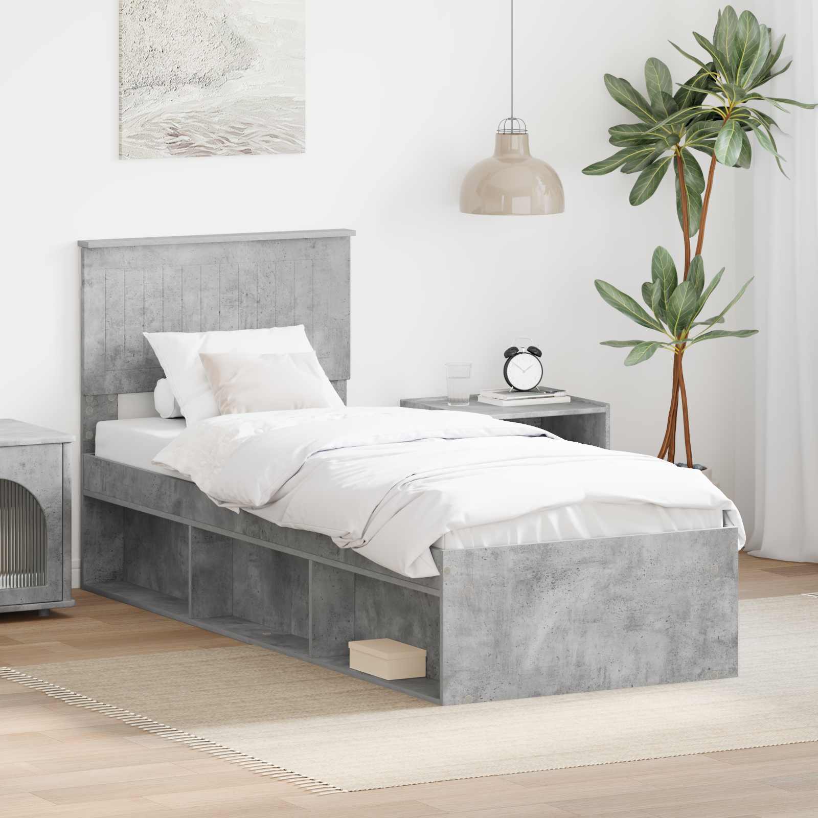 vidaXL Ramka łóżka Szary beton 75 x 190 cm Lite drewno sosnowe