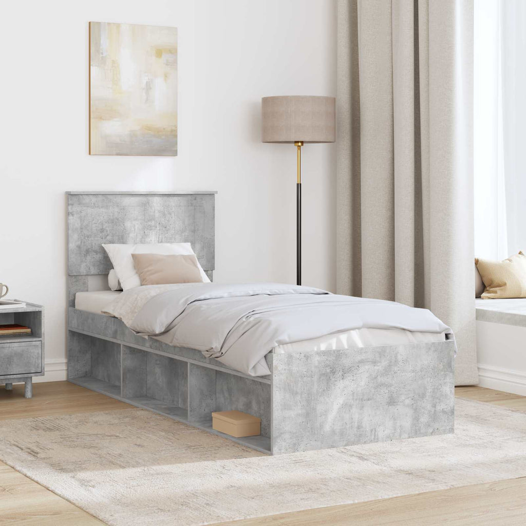vidaXL Ramka łóżka Szary beton 75 x 190 cm Lite drewno sosnowe