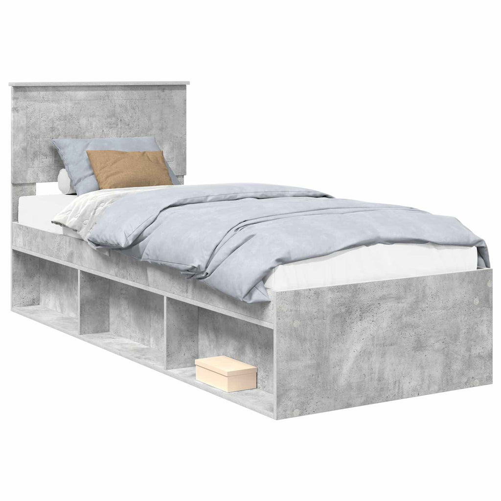 vidaXL Ramka łóżka Szary beton 75 x 190 cm Lite drewno sosnowe