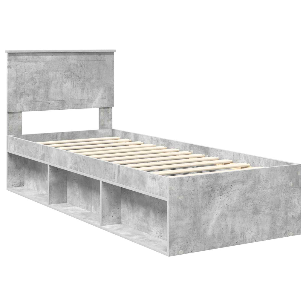 vidaXL Ramka łóżka Szary beton 75 x 190 cm Lite drewno sosnowe