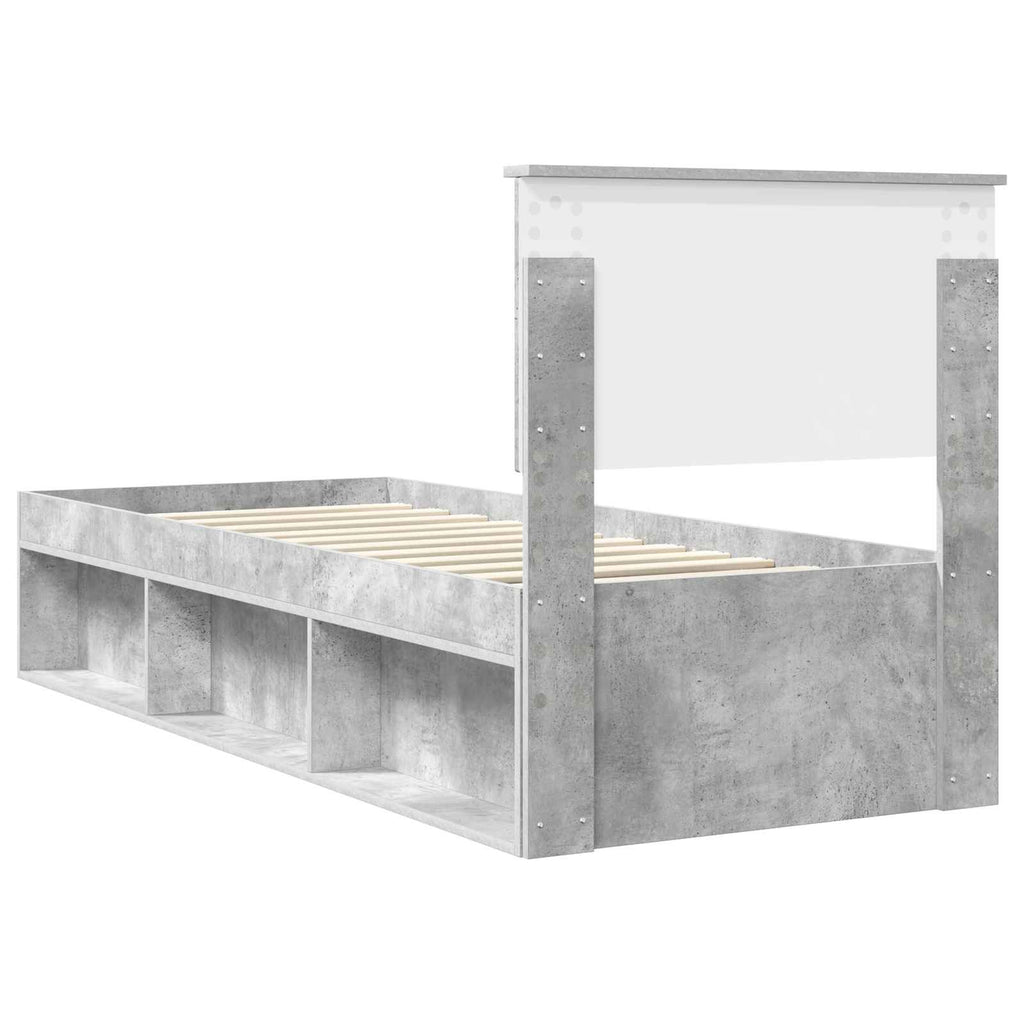 vidaXL Ramka łóżka Szary beton 75 x 190 cm Lite drewno sosnowe