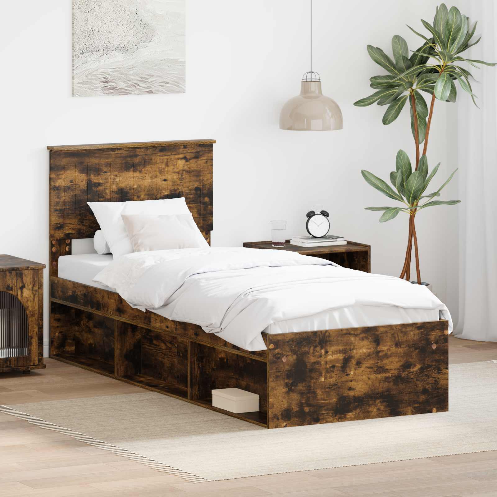 vidaXL Ramka łóżka Dąb wędzony 75 x 190 cm Lite drewno sosnowe