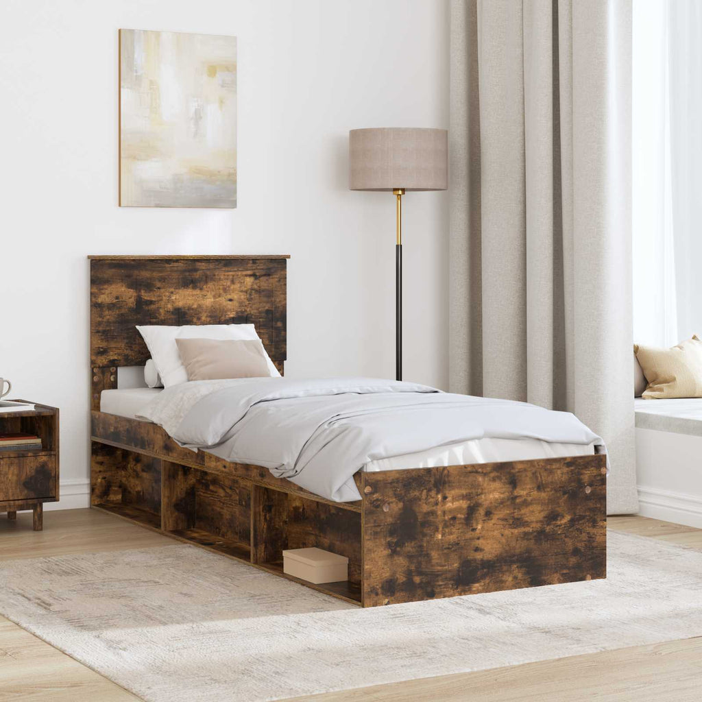 vidaXL Ramka łóżka Dąb wędzony 75 x 190 cm Lite drewno sosnowe
