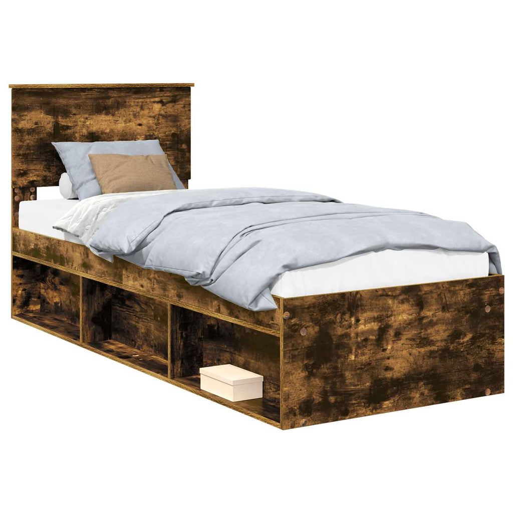 vidaXL Ramka łóżka Dąb wędzony 75 x 190 cm Lite drewno sosnowe