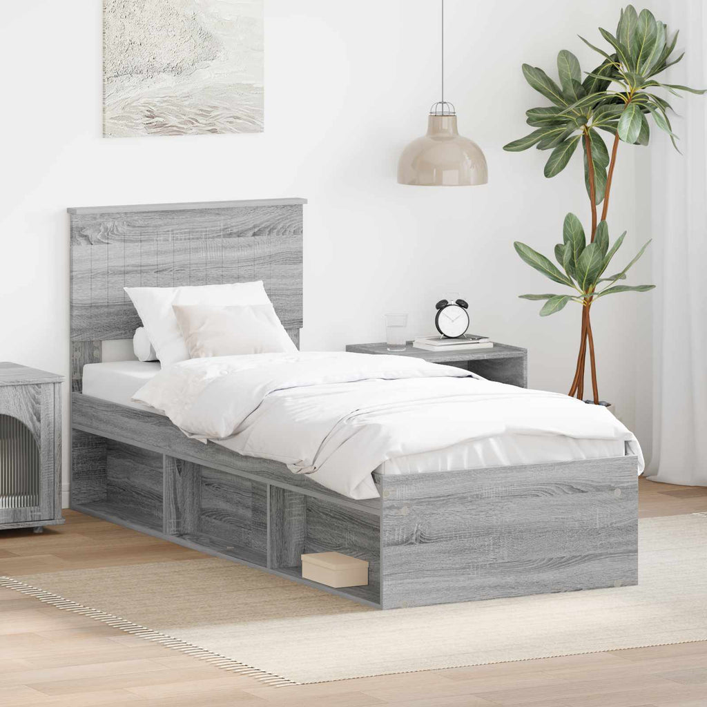 vidaXL Ramka łóżka Szary Sonoma 75 x 190 cm Lite drewno sosnowe