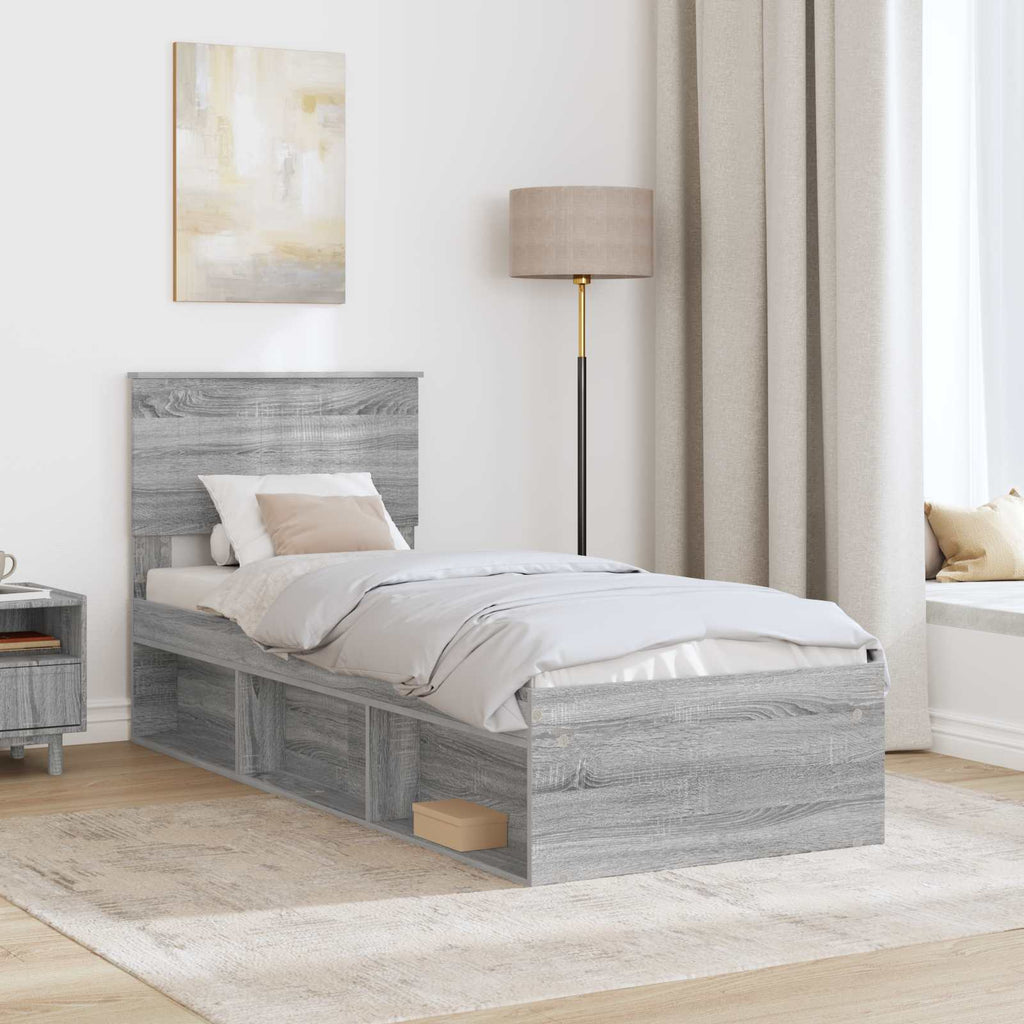 vidaXL Ramka łóżka Szary Sonoma 75 x 190 cm Lite drewno sosnowe