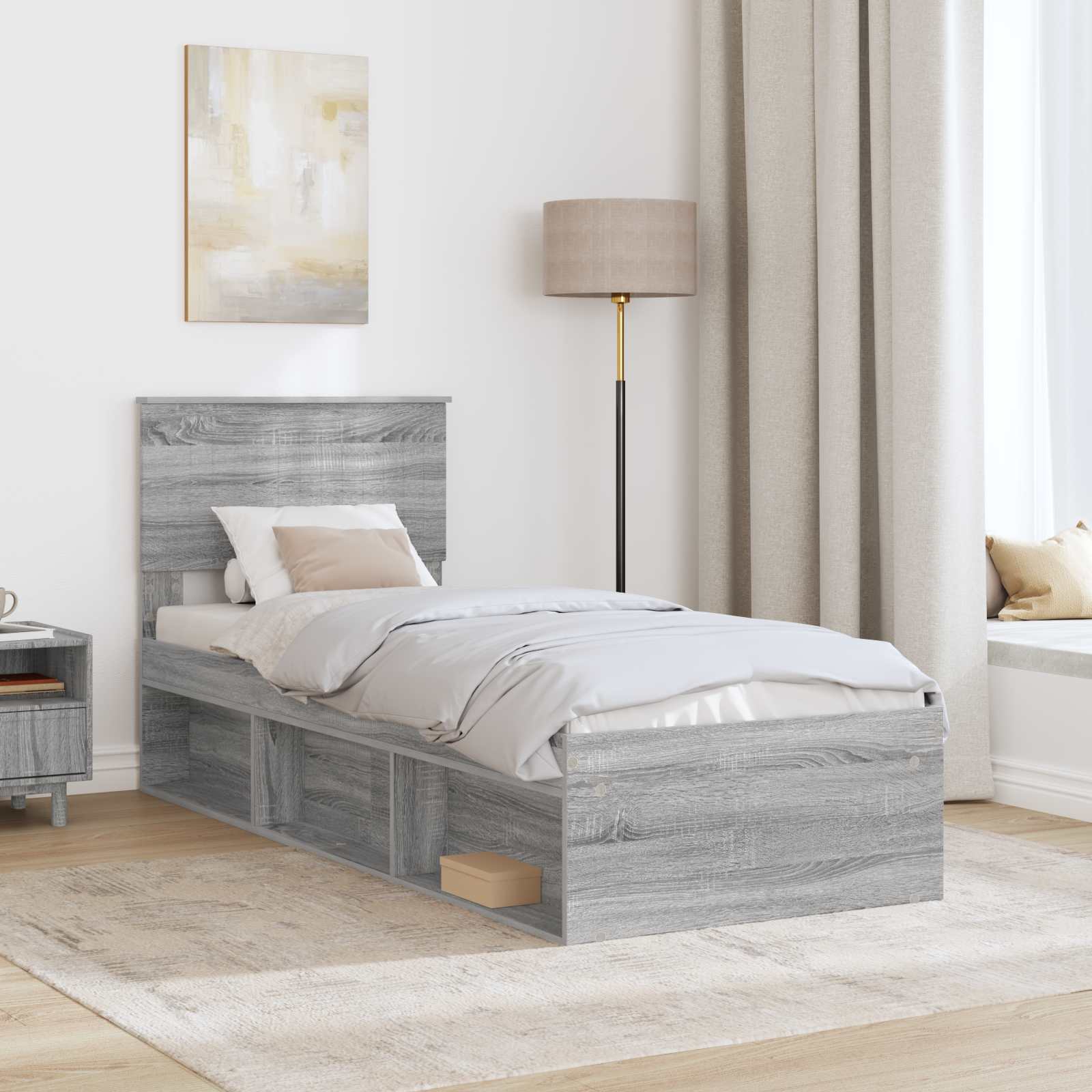 vidaXL Ramka łóżka Szary Sonoma 75 x 190 cm Lite drewno sosnowe