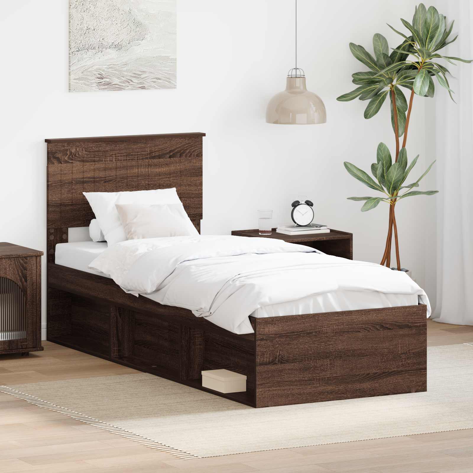 vidaXL Ramka łóżka Brązowy dąb 75 x 190 cm Lite drewno sosnowe