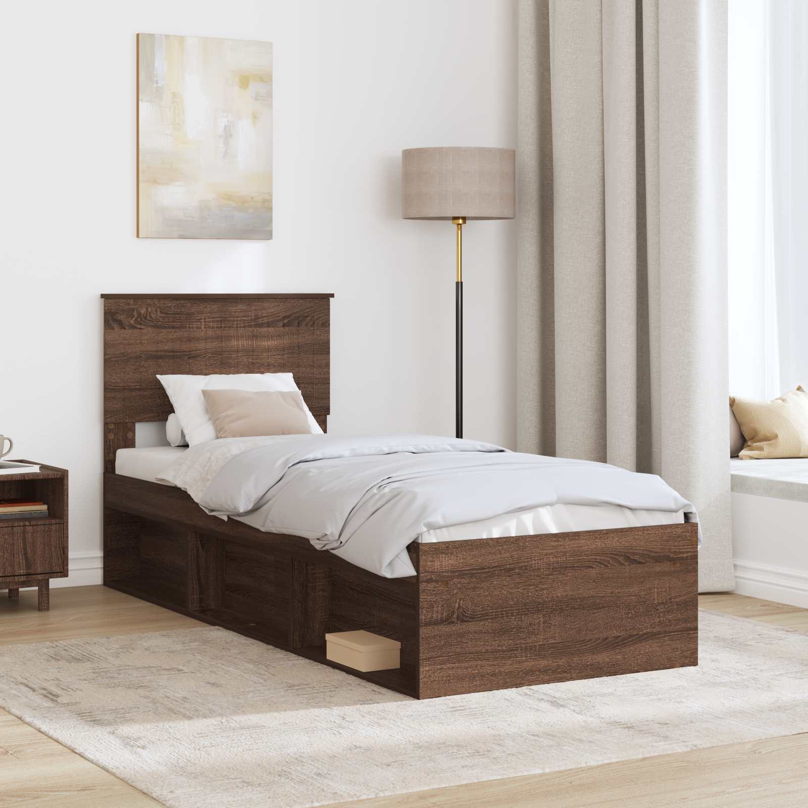 vidaXL Ramka łóżka Brązowy dąb 75 x 190 cm Lite drewno sosnowe