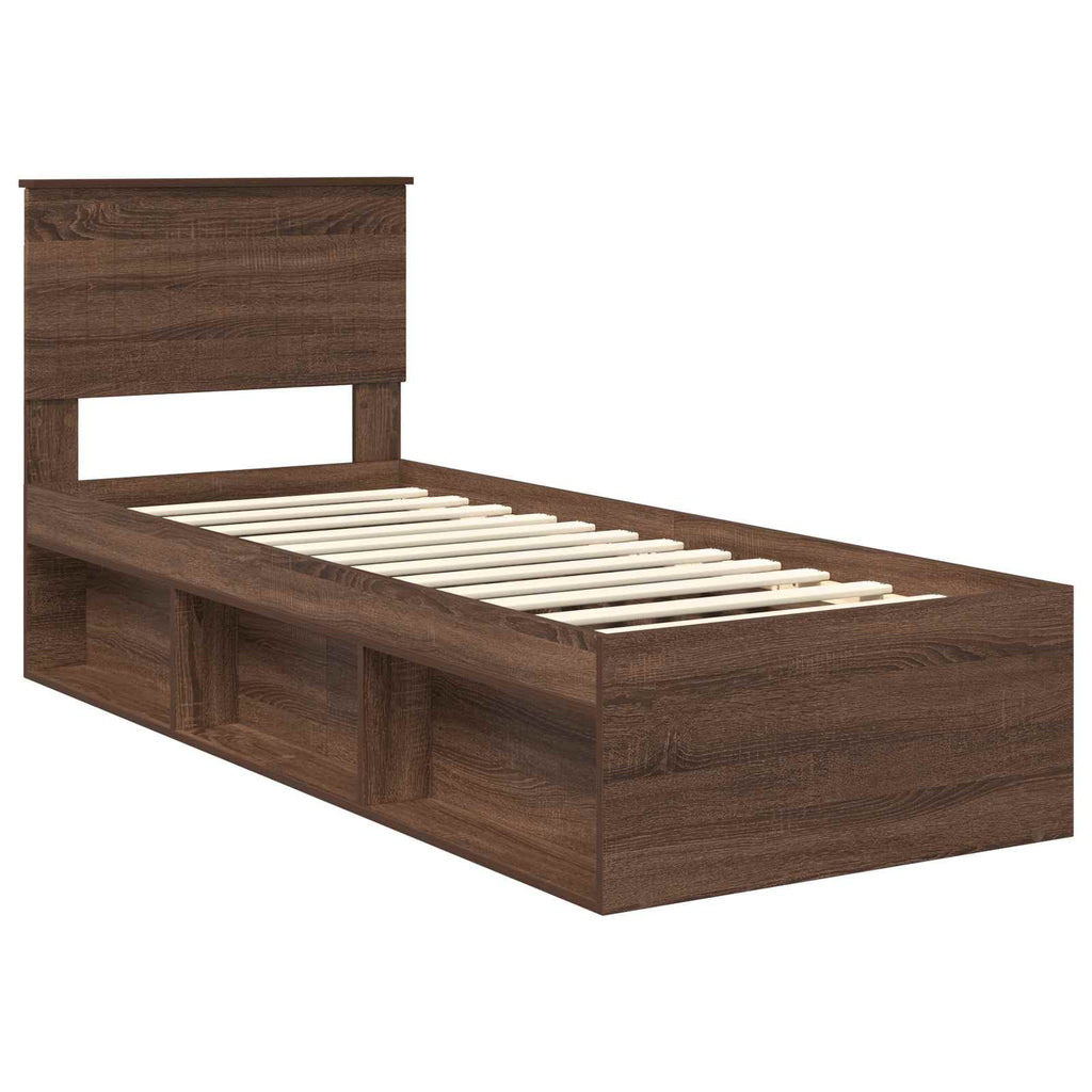 vidaXL Ramka łóżka Brązowy dąb 75 x 190 cm Lite drewno sosnowe