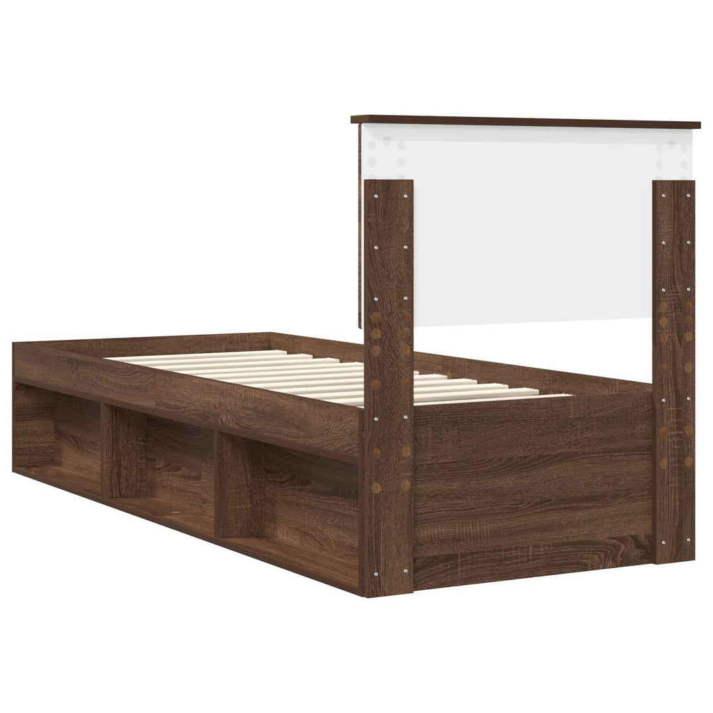 vidaXL Ramka łóżka Brązowy dąb 75 x 190 cm Lite drewno sosnowe