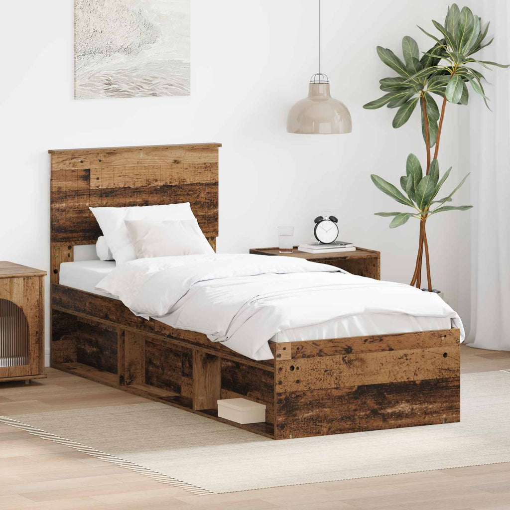 vidaXL Ramka łóżka Stare drewno 75 x 190 cm Lite drewno sosnowe