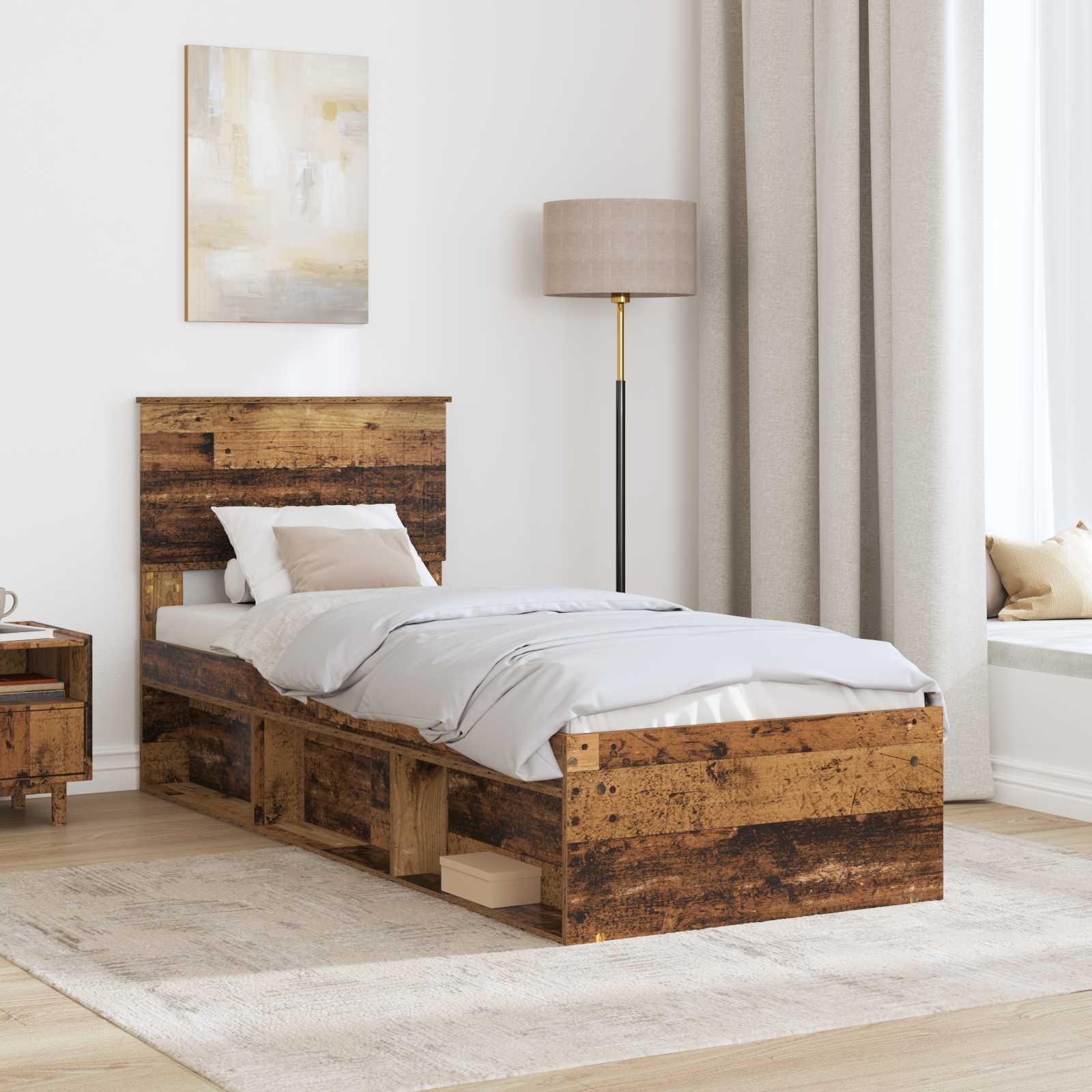 vidaXL Ramka łóżka Stare drewno 75 x 190 cm Lite drewno sosnowe