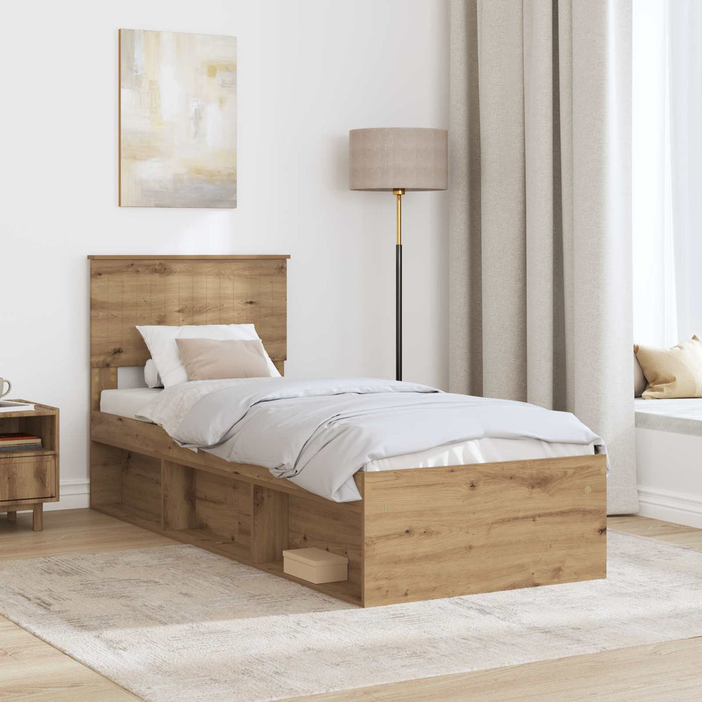 vidaXL Ramka łóżka Dąb rzemieślniczy 75 x 190 cm Lite drewno sosnowe