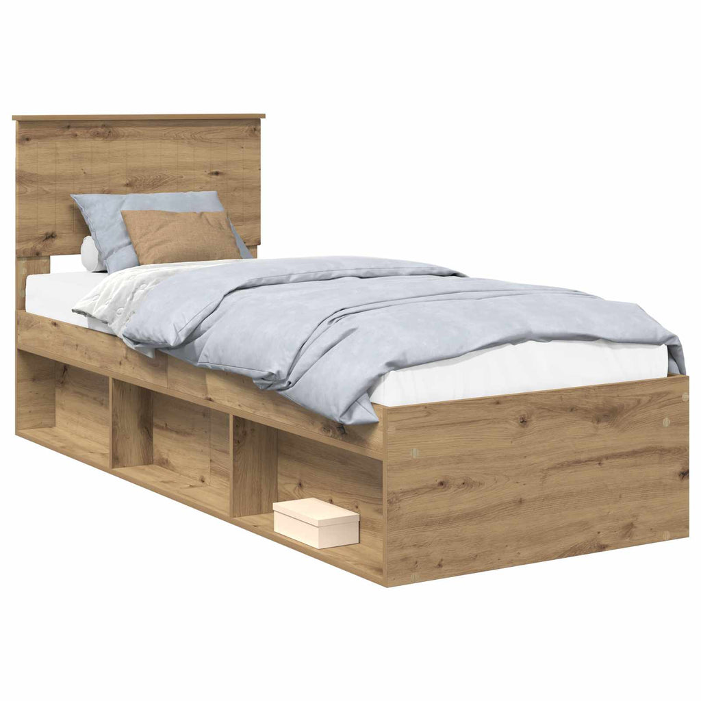 vidaXL Ramka łóżka Dąb rzemieślniczy 75 x 190 cm Lite drewno sosnowe