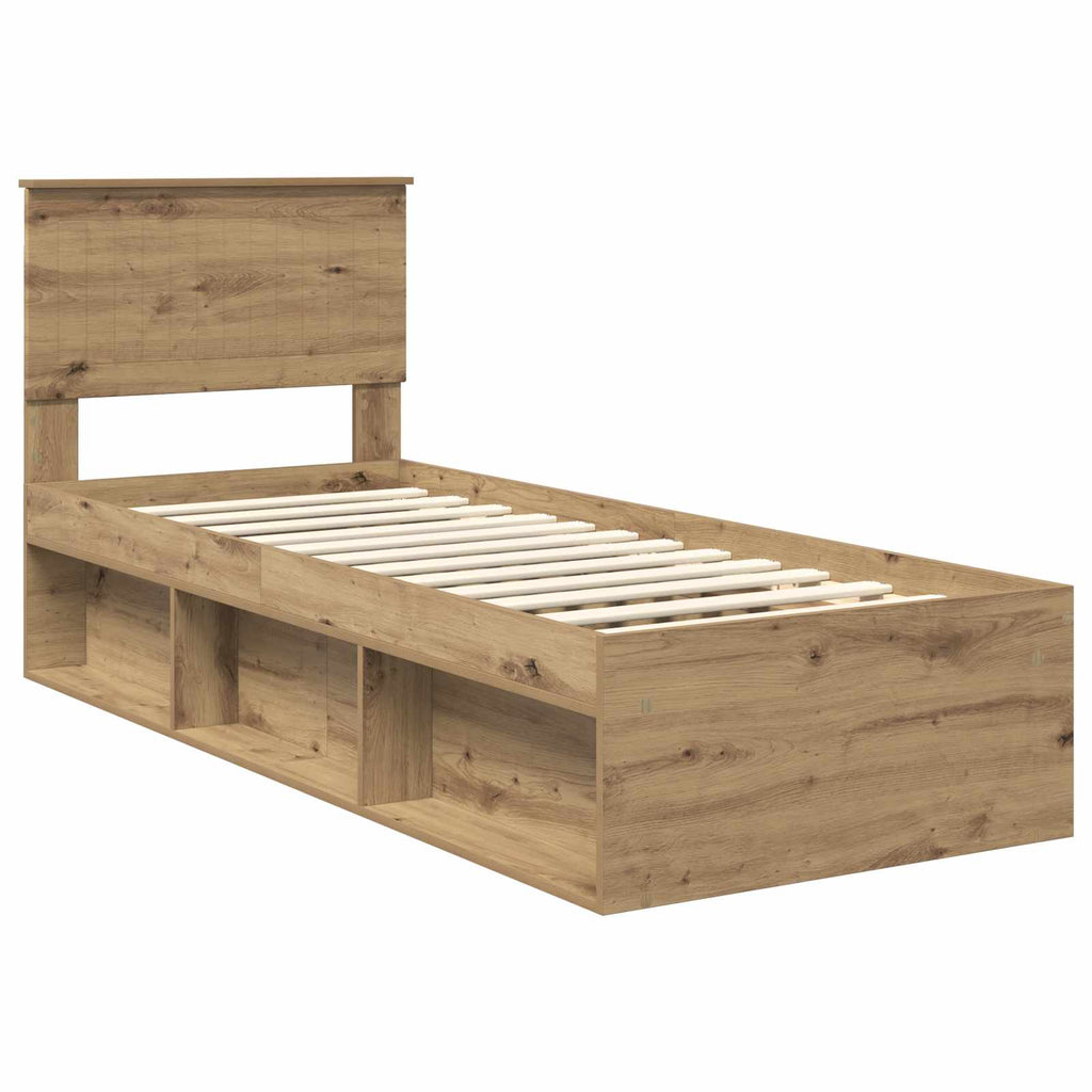 vidaXL Ramka łóżka Dąb rzemieślniczy 75 x 190 cm Lite drewno sosnowe