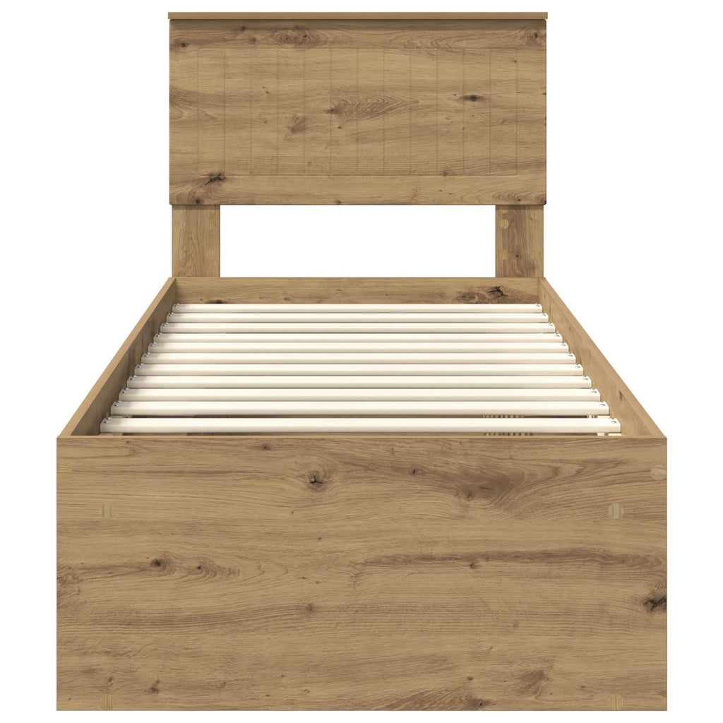 vidaXL Ramka łóżka Dąb rzemieślniczy 75 x 190 cm Lite drewno sosnowe