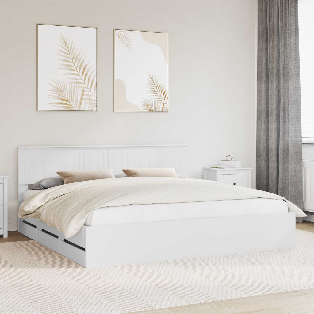 vidaXL Ramka łóżka z szufladą Biały 200 x 200 cm Drewno inżynieryjne