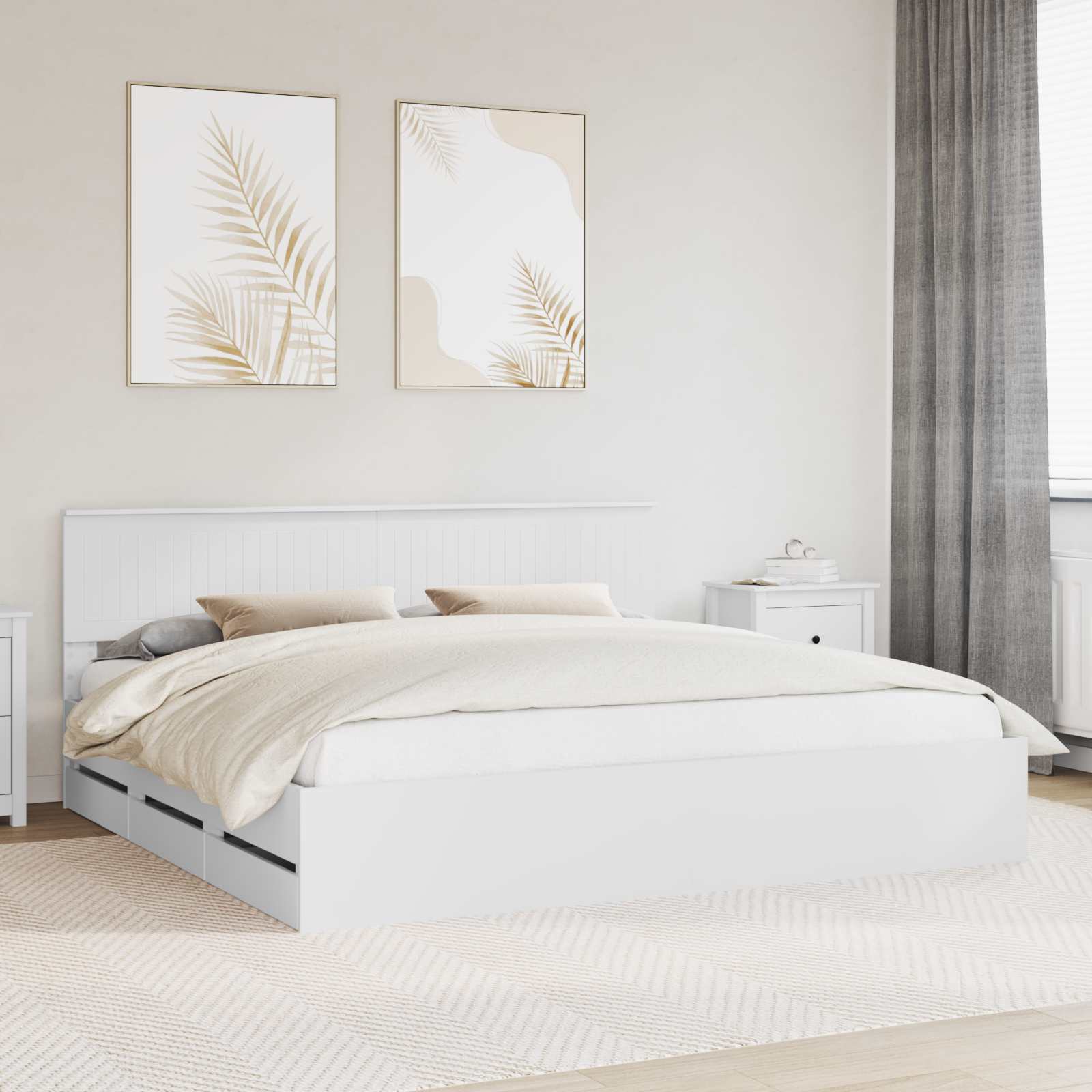 vidaXL Ramka łóżka z szufladą Biały 200 x 200 cm Drewno inżynieryjne